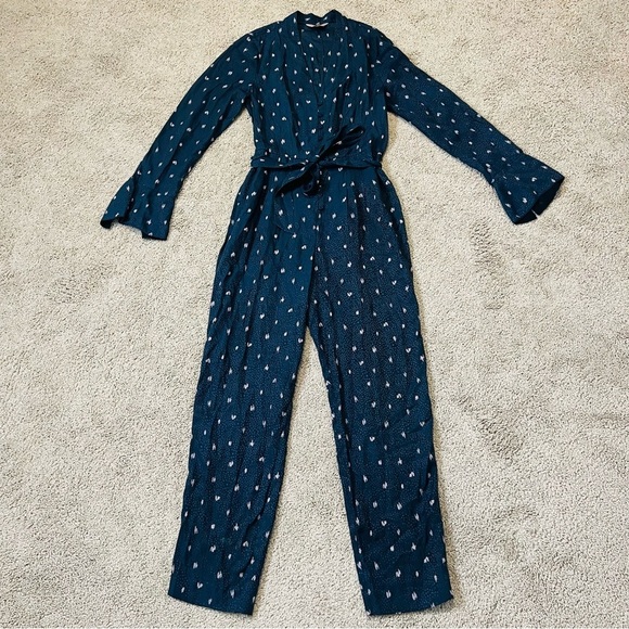 Tailored Rebecca Taylor Navy Blue Silk-Blend Tie-Waist Jumpsuit. Size 2. - Picture 2 of 16